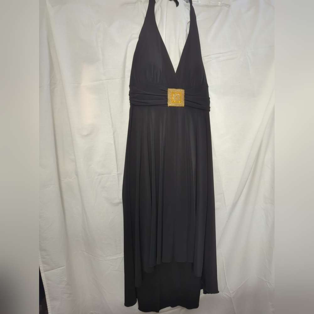 NWT EnFocus Studio Women Beaded Halter Neck Dress Black Size 12 Hi/Low